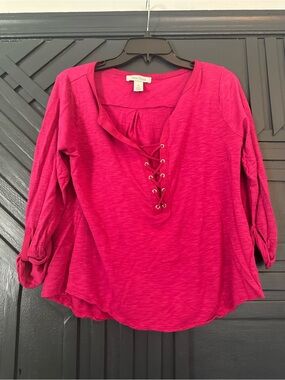 White House Black Market Hot Pink Lace-Up Top